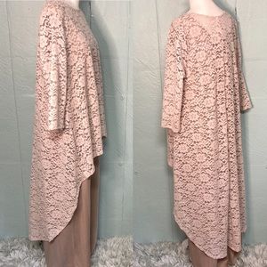 Tan 2-Piece Evening Dress with Lace Overlay, XL